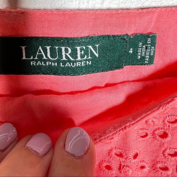 Ralph Lauren pink off shoulder eyelet casual knee length shift dress size 4 B112 - Picture 3 of 5